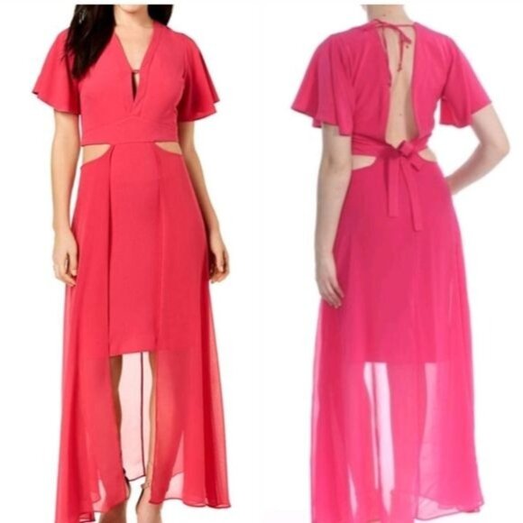 XOXO Womens Dress Small‎ Raspberry Cut Out High Low Maxi Chifon Sheer Party Sexy - Picture 1 of 10